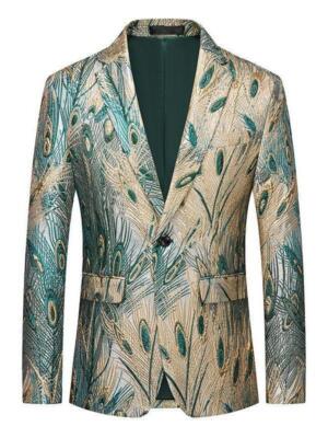 Men's Dress Blazers Peacock Tail Hot Stamping Suits Jacket Emcee Banquet Host SZ