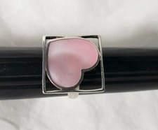Statement sterling silver ring, mother of pearl, heart, pink, size 5