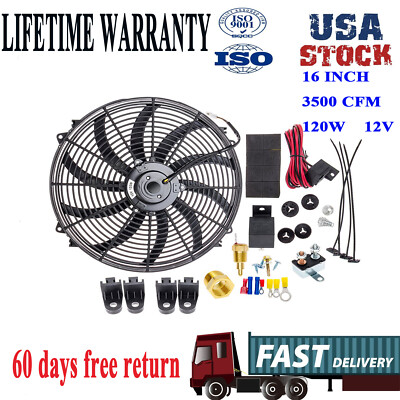 16'' High Flow 3000CFM Electric Radiator Cooling Fan Thermostat Relay Switch Kit
