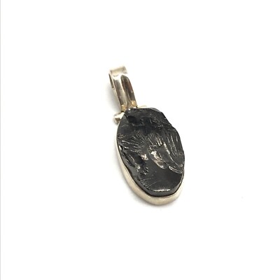 925 Sterling Silver Vintage Gray Obsidian Gemstone Pendant