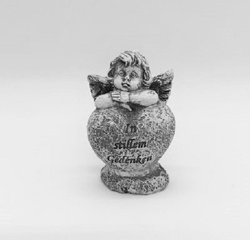 Grabfigur, Trauerstein mit Text und Engel, Trauerkarte mit Maxilicht mit Text