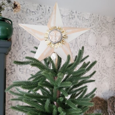 Vintage Stern Christbaumspitze Sonne vergoldet Starburst gold vergoldet festliche Deko 8 Zoll