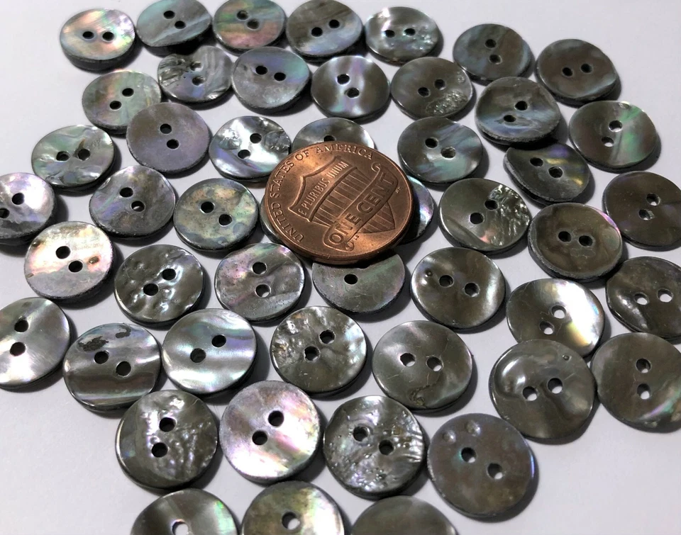 ¡¡SOLO 8 PIEZAS!! Preciosos botones de concha de abulón iridiscente oscuro 7/16" 11 mm 11337 Foto 3 de 4