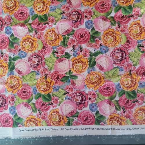 VTG 1yd Floral Roses Four Seasons All Digital 100% Cotton David Textiles