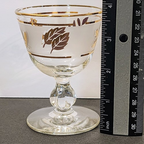 Vintage Mid Century Set of 8 Libbey GOLDEN FOLIAGE Frosted Band Glass Barware - Picture 10 of 15