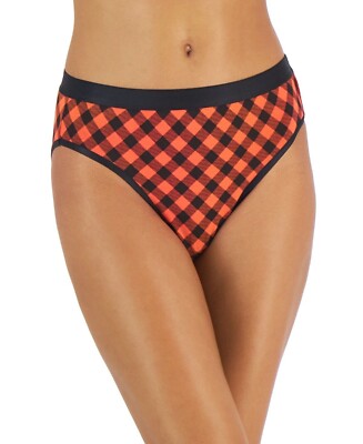 New Jenni Women's Hi-Cut Bikini Underwear Cotton Red Buffalo Check Size M