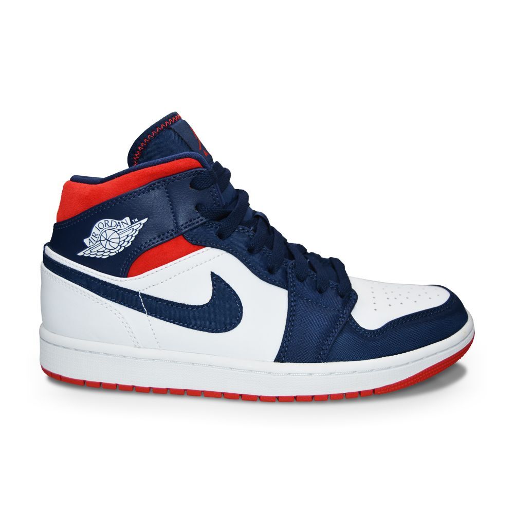Кроссовки Nike Air Jordan 1 Mid (GS) USA Olympic BQ6931 104 Белый, Университетский красный