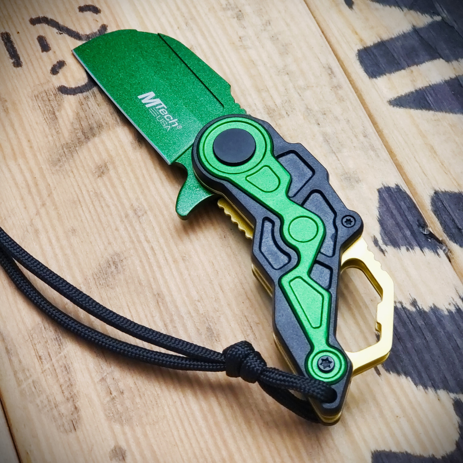Pocket Knife Spring Assisted Knives Neck Knife Lanyard Green Blade 6" overall