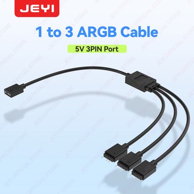 JEYI 1 to 3 ARGB Splitter Cable,5V 3Pin RGB Extension Cable FIT Sync PC fan