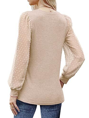 Camisas de manga larga para mujer Prendas para el torso Túnica Otoño Moda Cuello redondo Mediano Beige - Imagen 4 de 6
