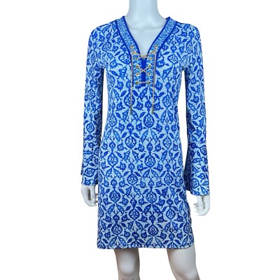 MICHAEL Michael Kors Gold Chain Lace Up Ikat Print Straight Dress Women s XS