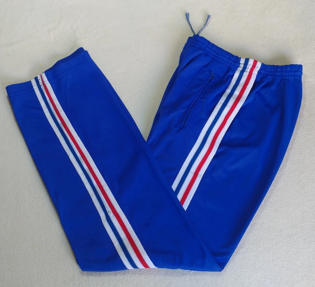 Vintage 70s Adidas Ventex ATP France Zip Leg Track Pants Blue Trousers Sz Youth