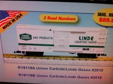 USA Trains G Scale R19119A Union Carbide Linde Gases WHITE Rd #2018 NEW RELEASE