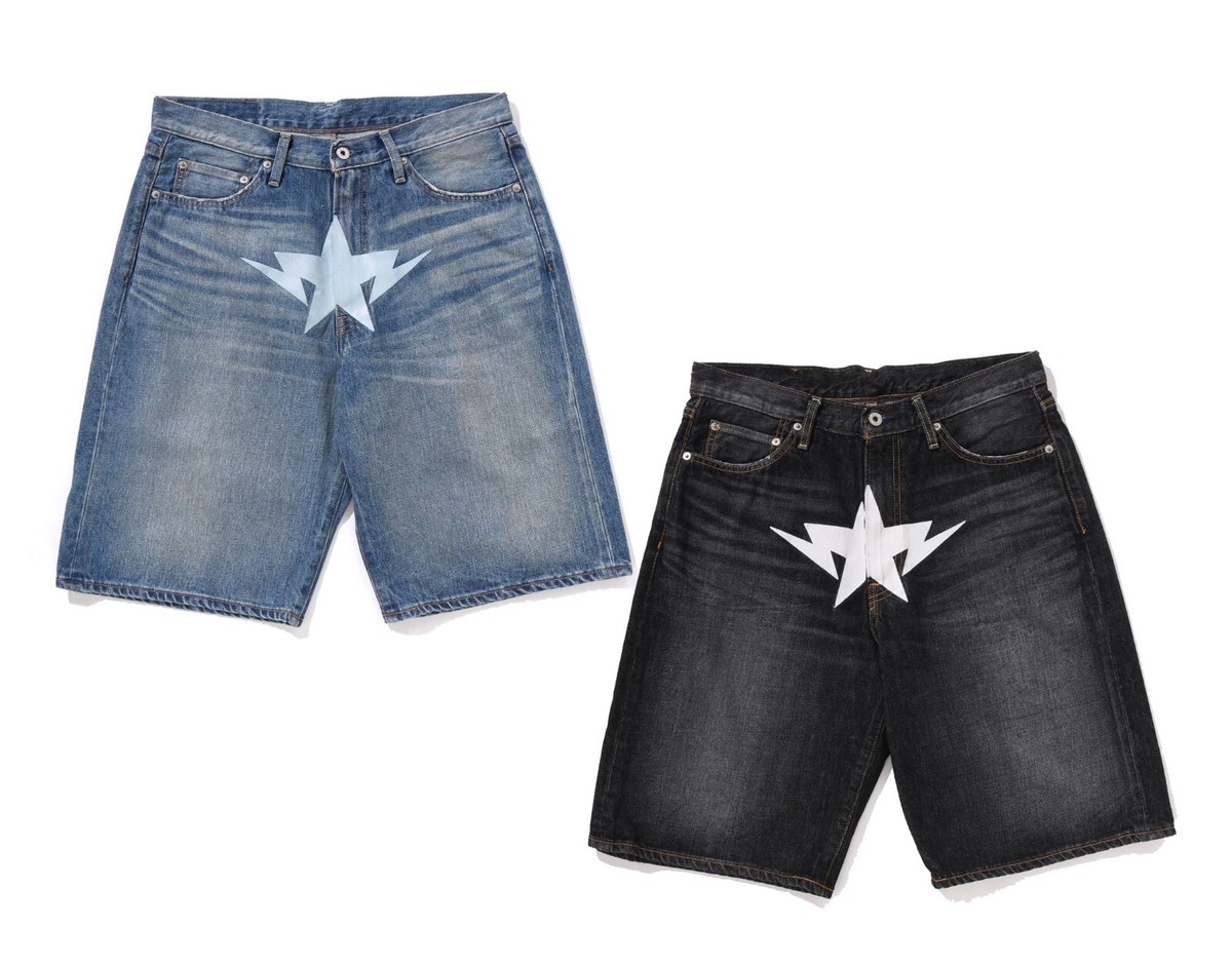 A BATHING APE Men's TWIN STA RELAXED FIT DENIM SHORTS 1L30151004