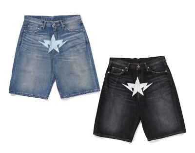 A BATHING APE Men's TWIN STA RELAXED FIT DENIM SHORTS 1L30151004