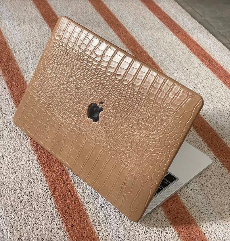 Brown Crocodile PU Leather Case For Macbook M5 Pro 14 M4 Air 13 15