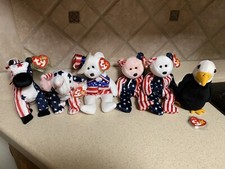 Lot of 6 Ty Beanie Babies -Lefty, Righty, 2 Versions Of Spangle, Sam, And Baldy
