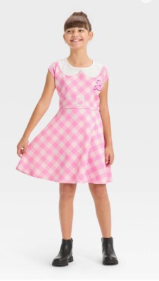 BARBIE MOVIE PINK GINGHAM DRESS TARGET GIRL S SIZE LARGE HALLOWEEN COSTUME EUC