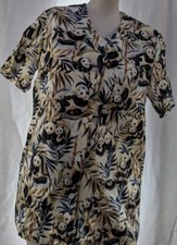 Peaches Uniforms Panda Scrub Top Button Down, 2 Pockets, Women's XS