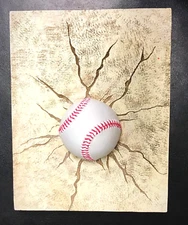  Baseball Smashing Plaque - Cracked Wall -- Cool Display -- Man Cave -- Wall Art