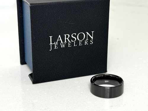 Thorsten DRAKON Flat Pipe Cut Brush Finished Black Ceramic Wedding Band - 8mm/8