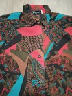 Vtg 80s TOP SEASON Sheer Paisley KITSCH New Wave Button Up Top bold statement L — photo 4