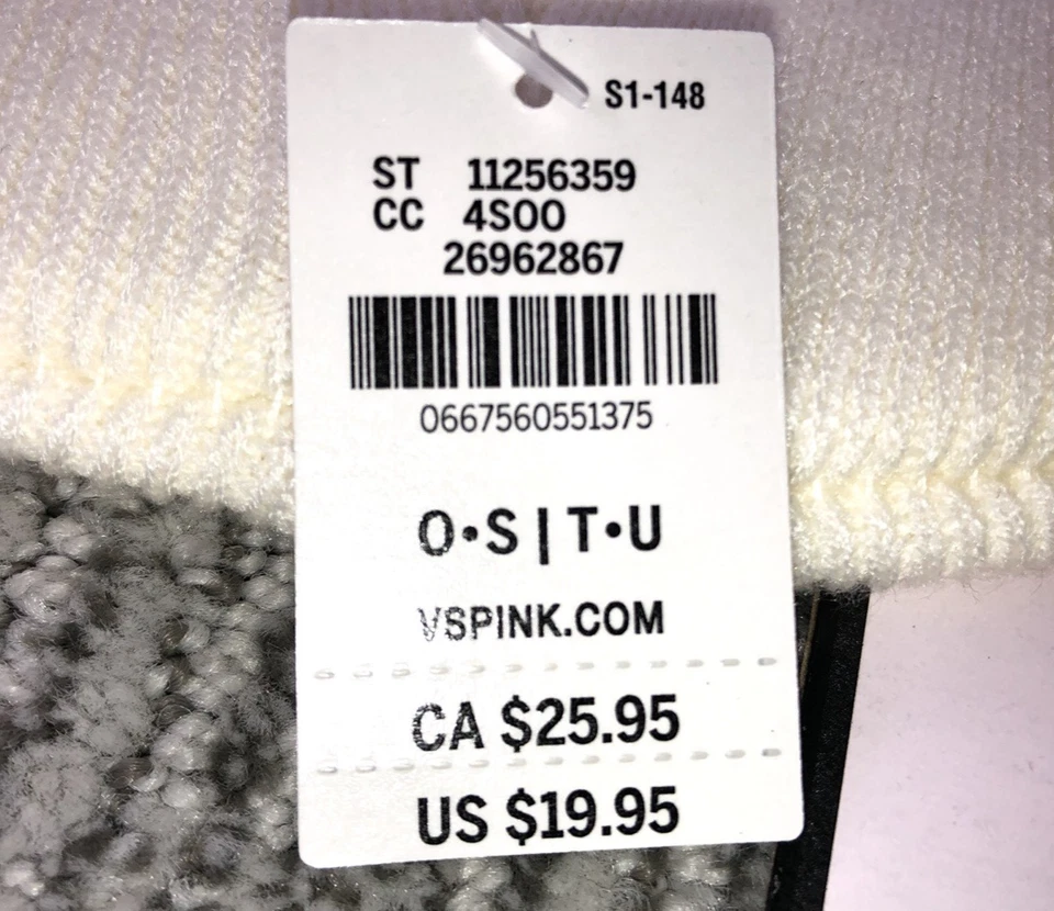 Victoria's Secret ROSA NUEVO CON ETIQUETAS Marfil Tejido Gorro Brillante Estrás Logo Acogedor Suave Foto 4 de 4