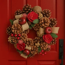 Rustic Pinecone & Berry Holiday Wreath Christmas Door  Wreath  12"