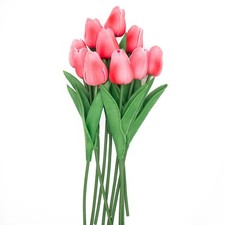 Pink Flowers Fake Tulips Artificial Flowers, 13 Inch Real Touch PU Flowers fo...