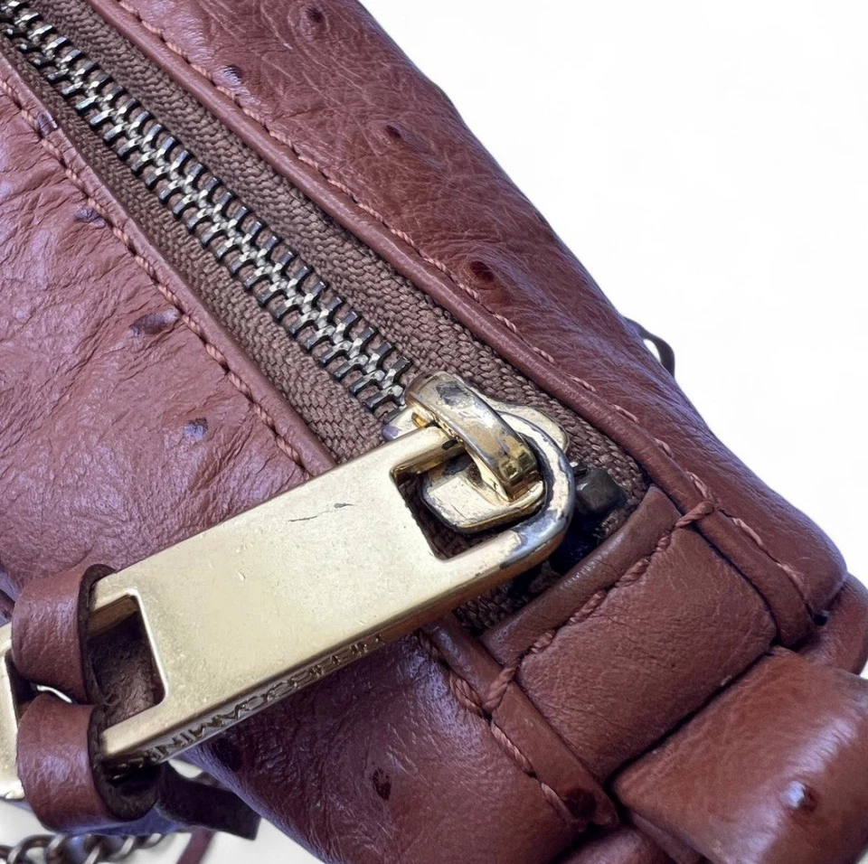 Bolso Bandolera Rebecca Minkoff Cuero Repujado Avestruz Naranja Oro Cadena Lujo Foto 4 de 4