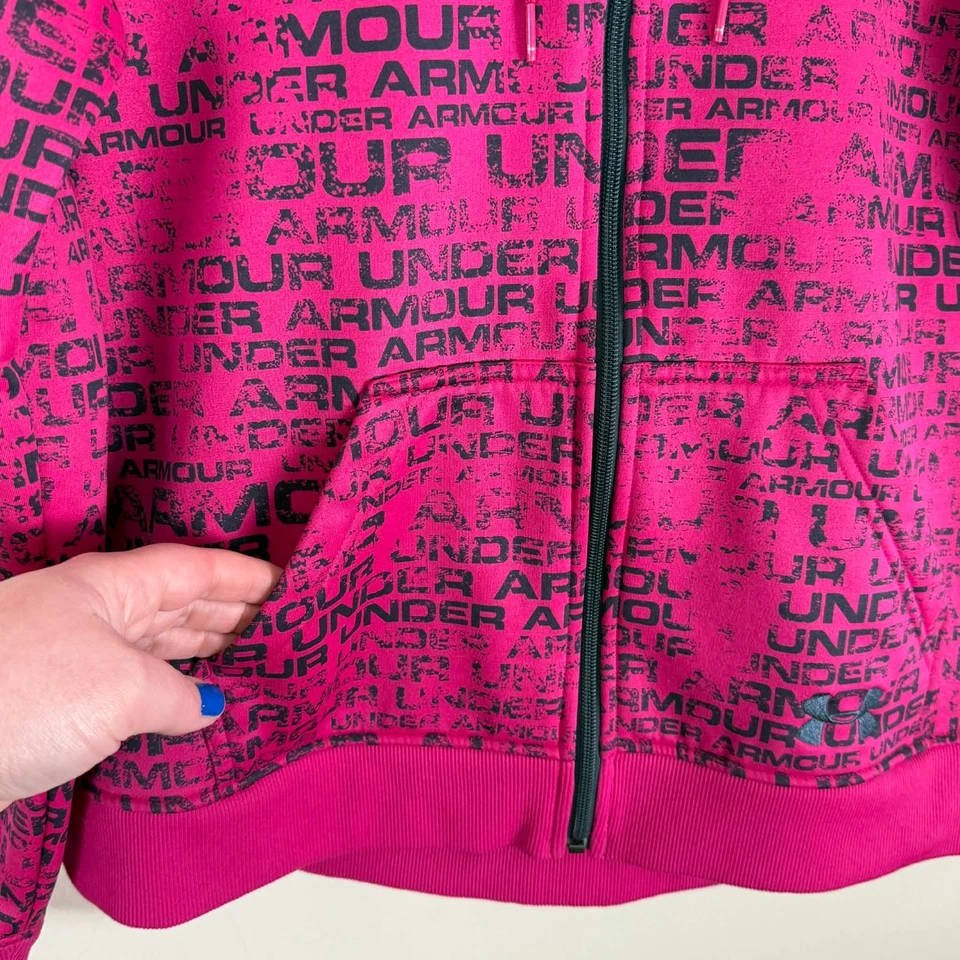 Sudadera con capucha Under Armour para mujer cremallera completa rosa negra estampado de logotipo talla grande Foto 2 de 4