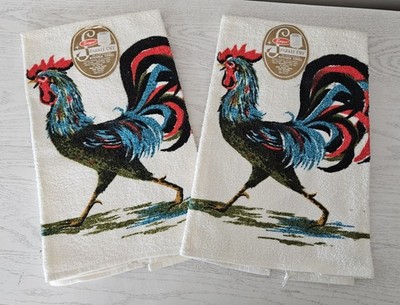 NWT Vintage Sayco Sparkle-Dri Retro Chicken/Rooster Kitchen Towel Set of 2