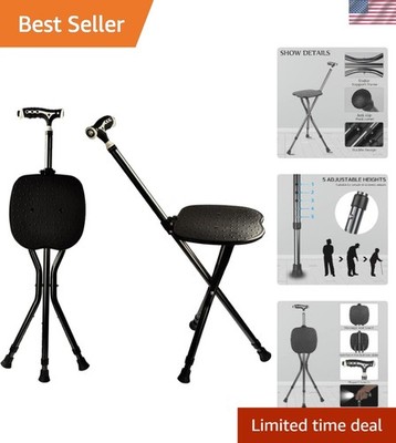 Portable Folding Walking Stick with Seat - 440 lbs Capacity & Adjustable Height
