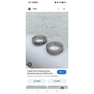 Dallas Prince Sterlingsilber Rhodolith Granat weißer Zirkon Ewigkeit Bandring
