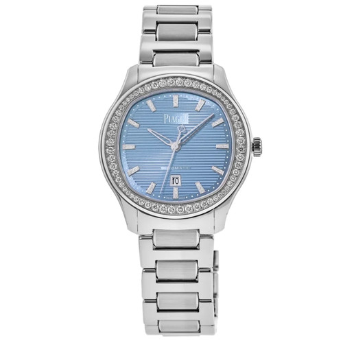New Piaget Polo Date Automatic Blue Dial Diamond Bezel Women's Watch G0A47027