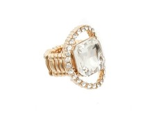 Goldtone Clear Metal Round Crystal Stretch Ring  Gift Idea 