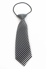 Kids Boys White Black Patterned Elastic Neck Tie - Thin Diagonal Stripe