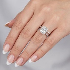 Side Stone Engagement Ring 14K Gold Halo Radiant 2.11 CT Natural Diamond H SI2