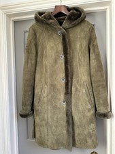 Moloh Hooded Shearling Coat Size S Olive Green