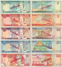 Fiji 2-50 Dollars 5 Pieces Set, 1995-1996 ND, P-96s-100s, UNC, Specimen
