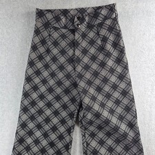 Vintage 70s Plaid Trousers Womens XS Black White High Waist Wide Leg Geometric