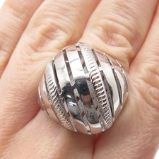 925 Sterling Silver Italy Modernist Ribbed Dome Ring Size 7.75