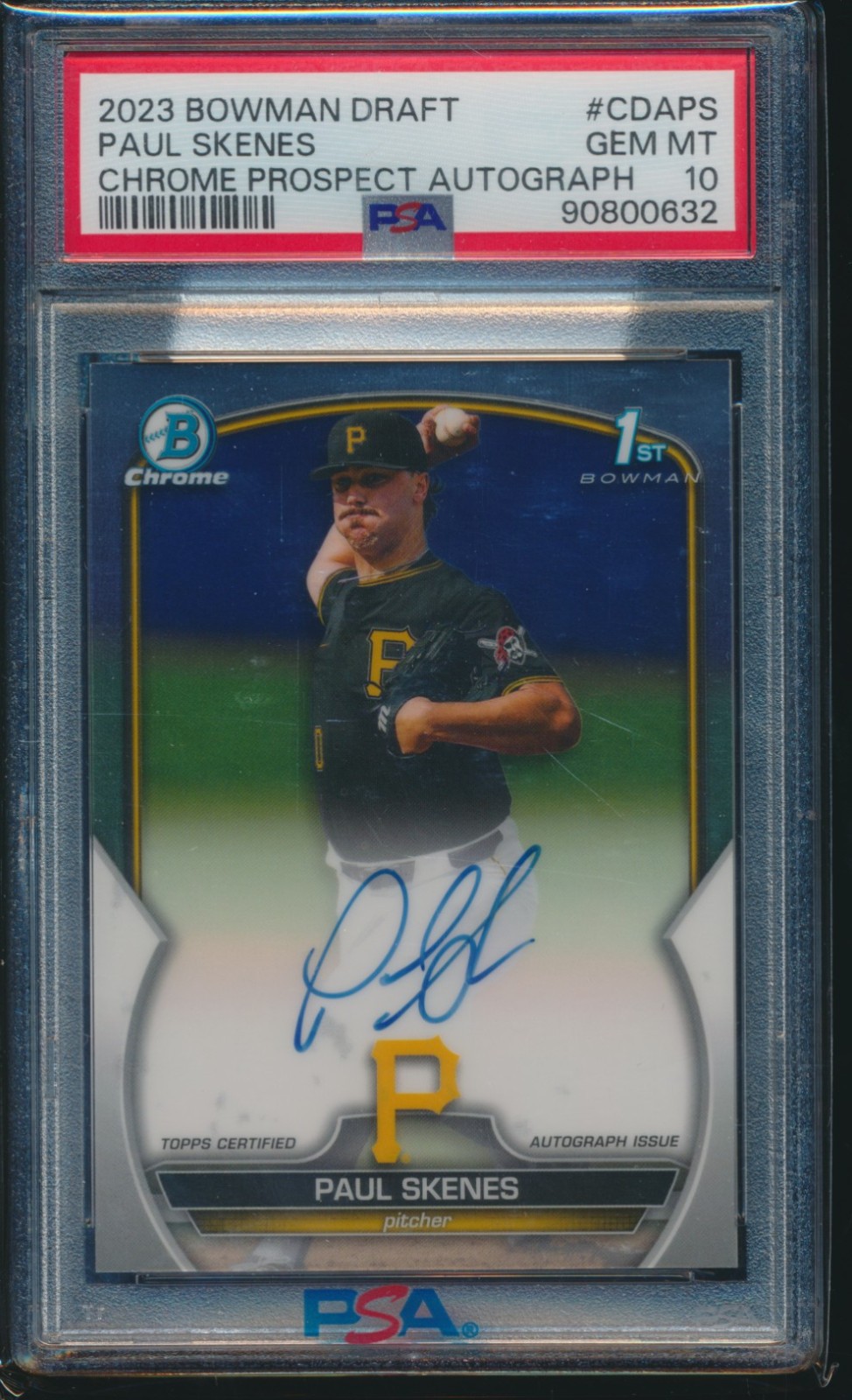 PSA 10 PAUL SKENES AUTO 1st 2023 Bowman Chrome Draft PIRATES Rookie RC GEM MINT view 1