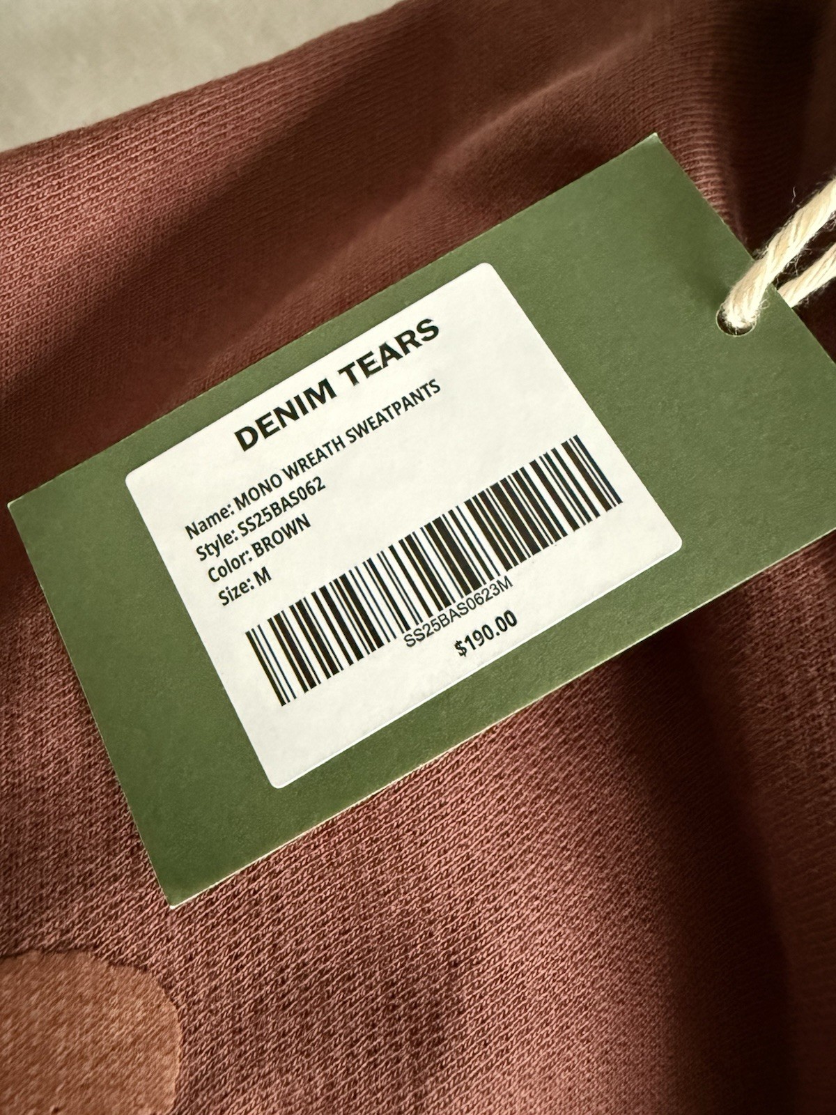 Denim Tears Mono Cotton Wreath Brown Sweatpants Size M - 100% Authentic