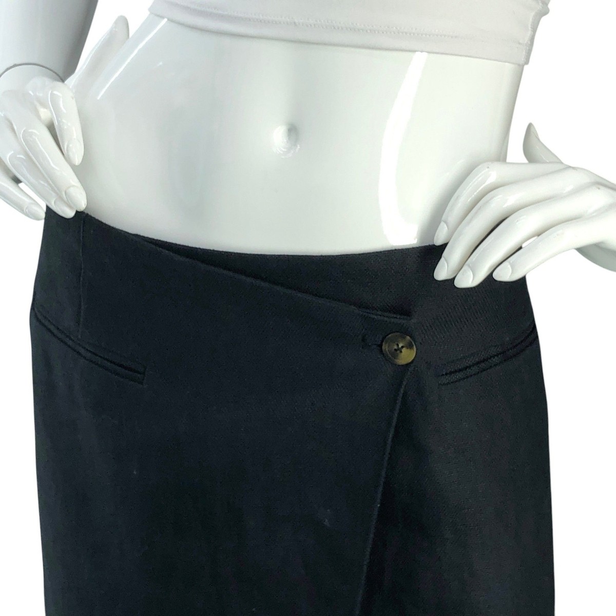 Anine Bing Skirt Womens S Black Linen Wrap Mini Button Front Welt Pockets Casual View 2