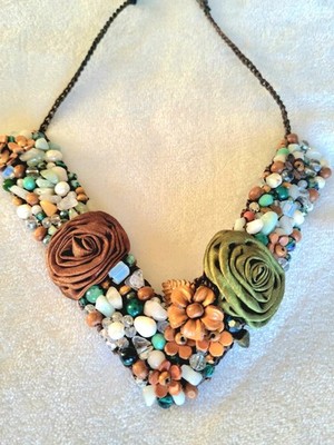 Hand Crafted Boho Beaded Crochet Bib Necklace, Multicolor