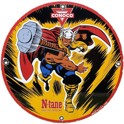 #ad #ad VINTAGE THOR N TANE CONOCO GASOLINE 12quot; PORCELAIN MARVEL COMIC OIL SIGN $114.57
