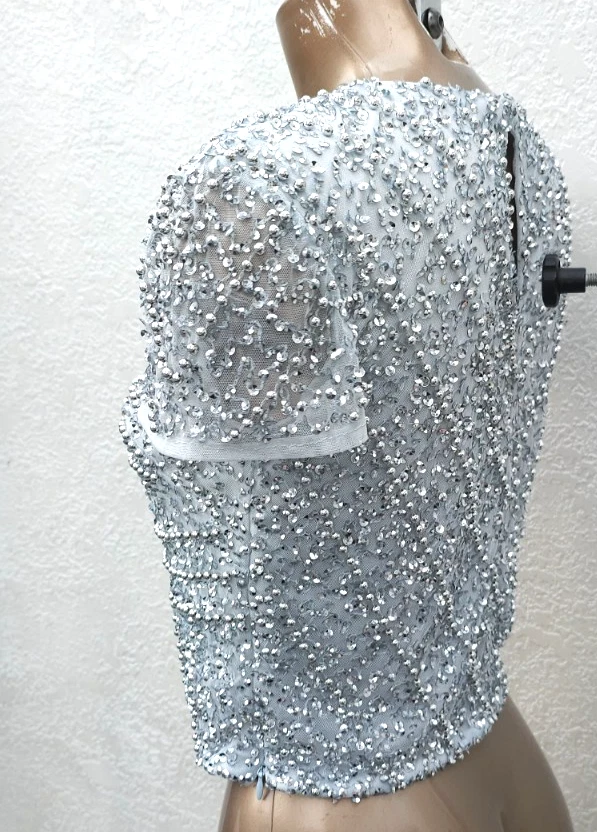 Coast Silver All Over Sequin Embellished Top Blouse Size 10 Xmas Party - Image 3 of 4