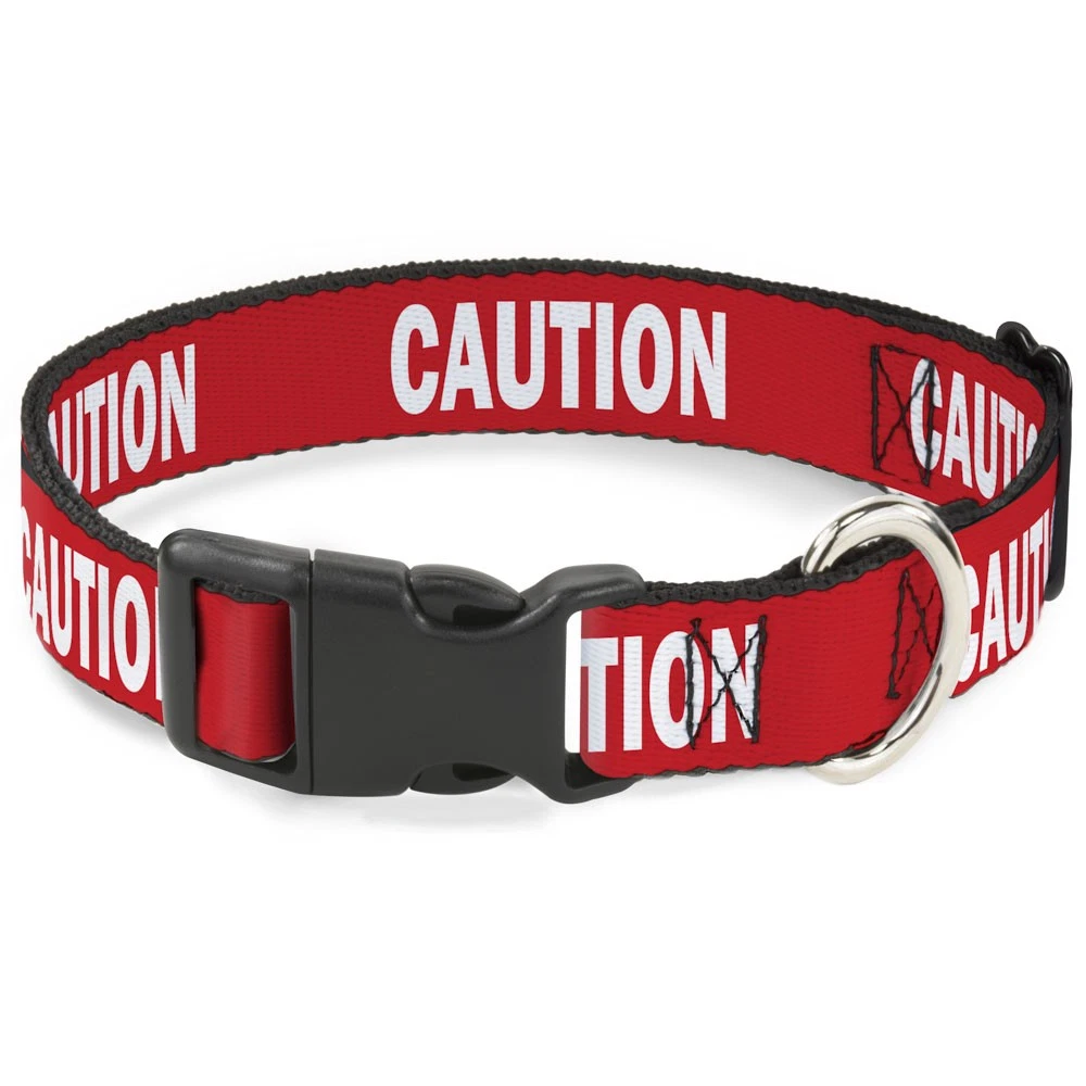 Plastic Clip Collar Pet Quote CAUTION Red/White NARROW-Small 7-8.5"
