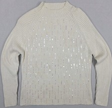 Vintage Jaclyn Smith Mock Neck Sweater Womens Large Silk Angora Sequins Ribbed